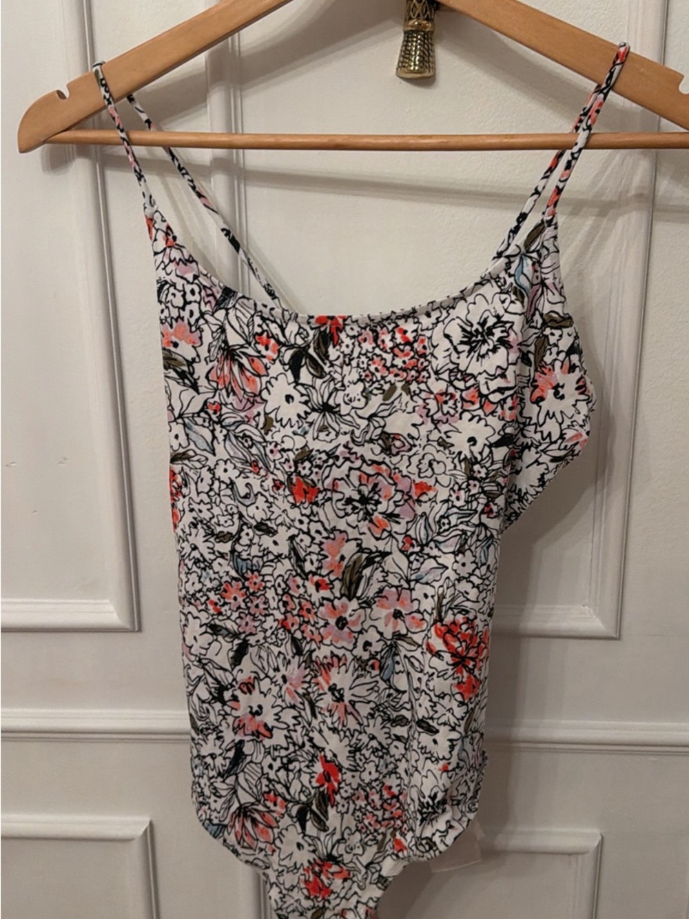 Guess Floral Spaghetti-Strap Bodysuit - White with Pink & Black